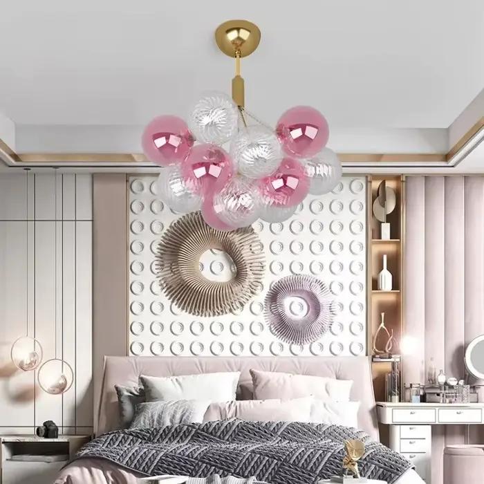 Moderne multicolore boule de verre suspension créative chambre d'enfants LED lustre salon