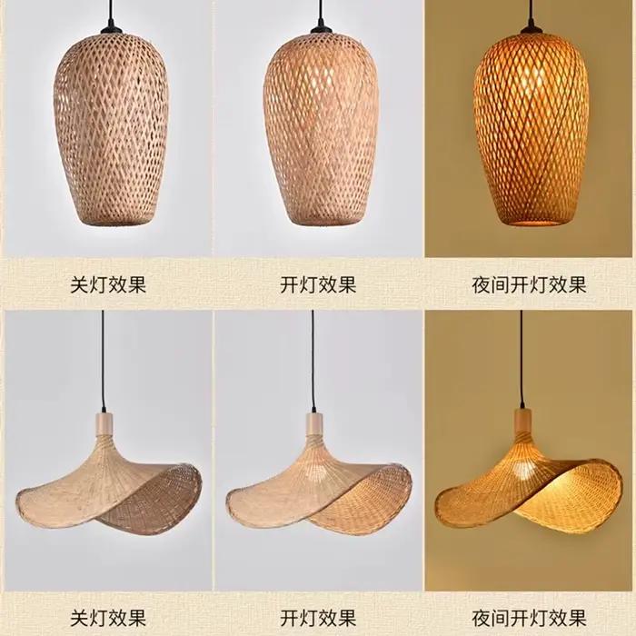 Le plus récent bambou suspension lampe plafonniers rotin osier Lustre tricoté à la main tressage suspendu maison salle à manger tressé intérieur décor chaud