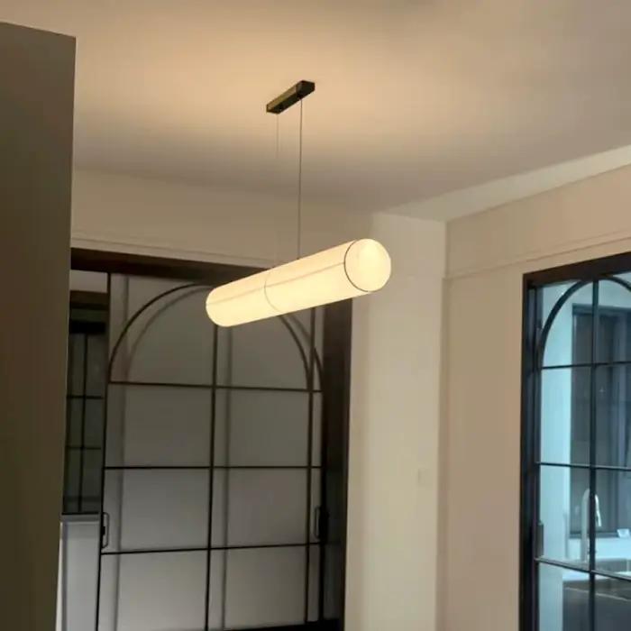 Lampe suspendue LED en forme de tube en tissu long