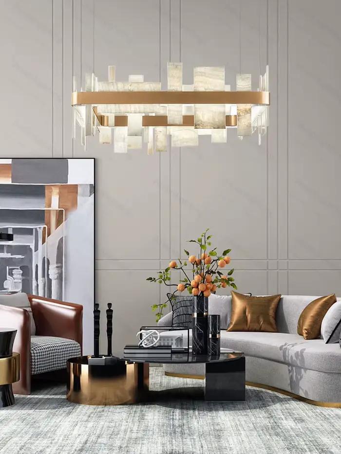 Lustre suspendu Art Déco en marbre naturel