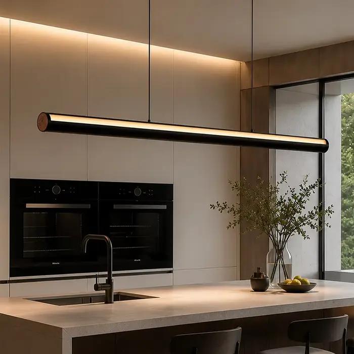 Lustre linéaire italien noir à LED pour restaurant, bureau, bar, salle à manger, cuisine, style mini