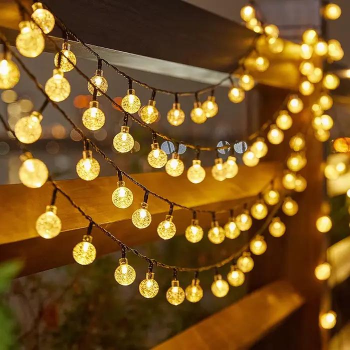 Boule à bulles solaire lampe chaîne lumières gouttes d'eau en plein air étanche orbe lumières de noë