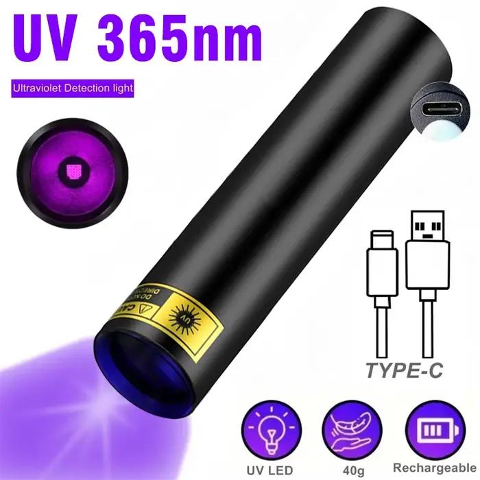 Mini lampe torche UV 3W 365nm rechargeable, lumière noire ultraviolette, pour manucure, détection d'