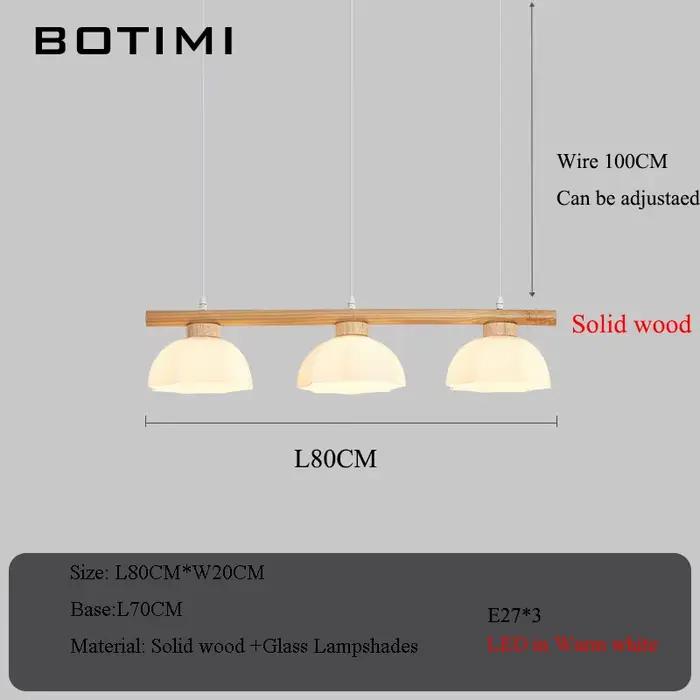 BOTIMI-Lampes suspendues à triple LED avec abat-jour en verre pour salle à manger, bois massif, cuis