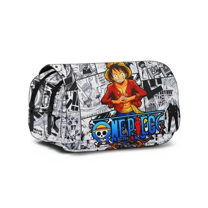 Trousse à crayons double couche grande capacité avec impression Luffy One Piece, boîte à papeterie p