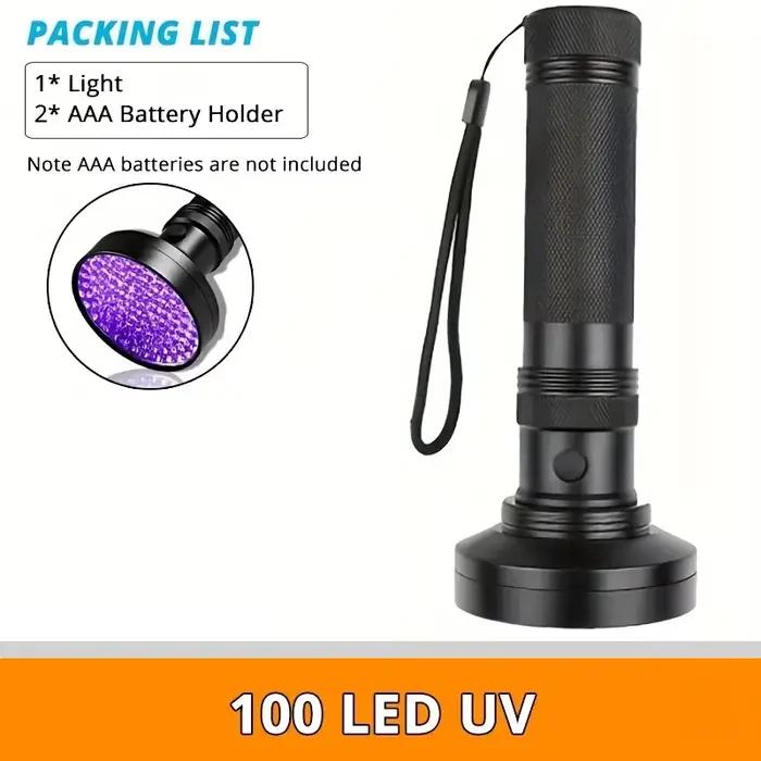 Lampe de poche UV 100 LED, 395nm, torche ultraviolette, détecteur de lumière noire pour animaux secs