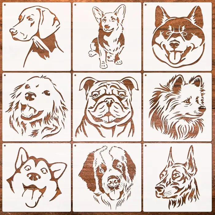 9 pochoirs de dessin de têtes de chien pour peinture, modèles pour croquis DIY, pochoirs en plastiqu