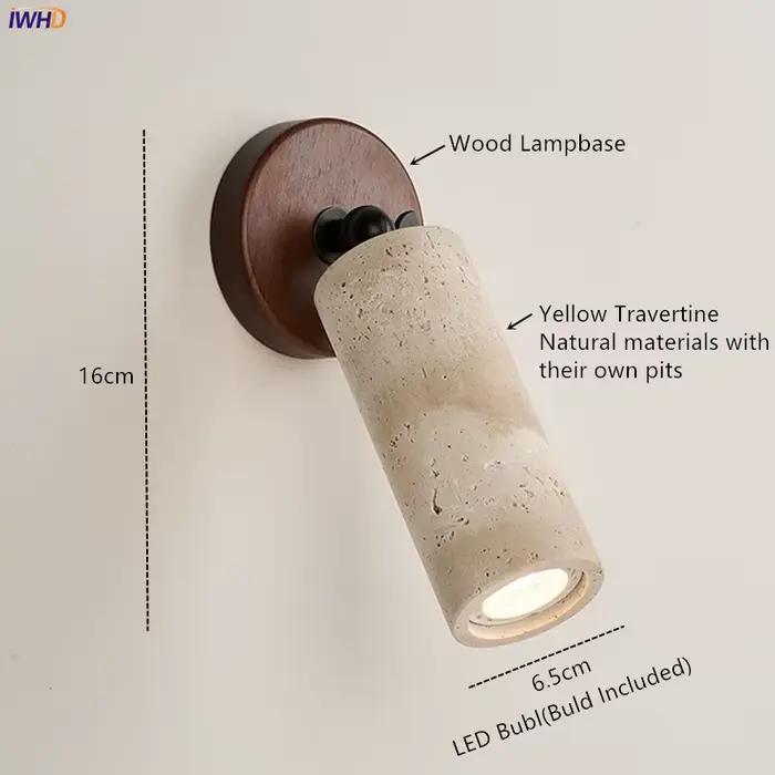 IWHD moderne mur LED lampe jaune travertin verre abat-jour Applique intérieure chambre décoration ch