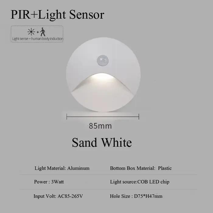 Lampe murale Led encastrée avec capteur de mouvement PIR, 100-240V, 3W, étanche, pour escaliers, cou