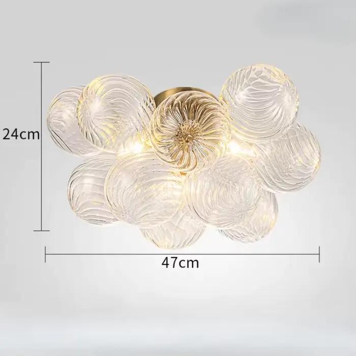 Lampe suspendue en verre nervuré du milieu du siècle, boule à bulles en verre transparent pour salle