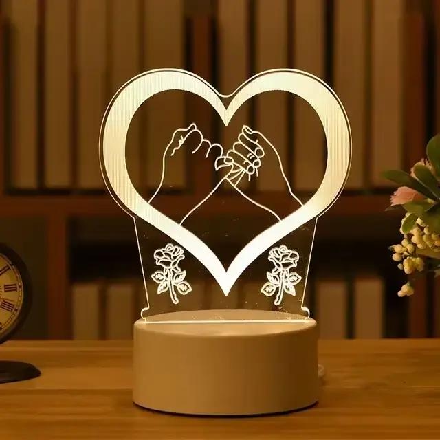 Lampe LED en acrylique 3D Love Romantic pour la maison, veilleuse pour enfants, décoration de mariag