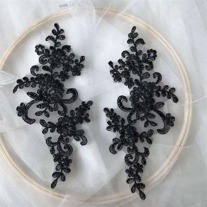 Patch de fleurs en dentelle brodée noire, 1 paire, pour vêtements, accessoires de robe, décor artisa