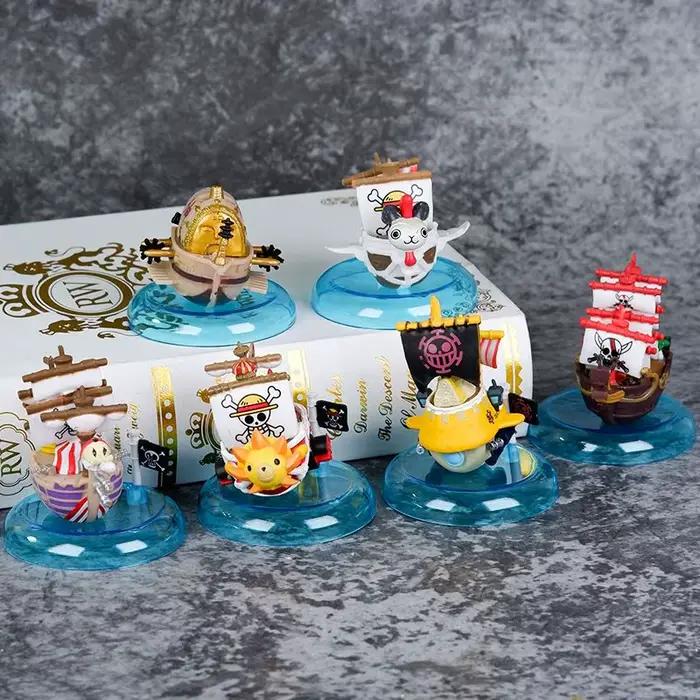 Lot de 6 figurines de bateaux pirates One Piece : Sunny, Go Merry, Blackbeard – Modèles décoratifs p