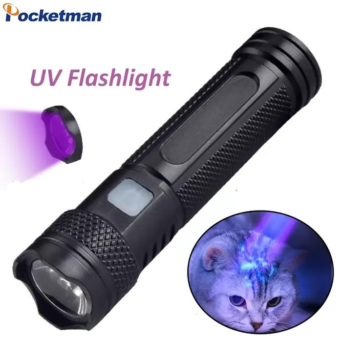 Lampe de poche UV USB Rechargeable 365nm lumière noire Mini lampe de poche Portable puissante LED lu