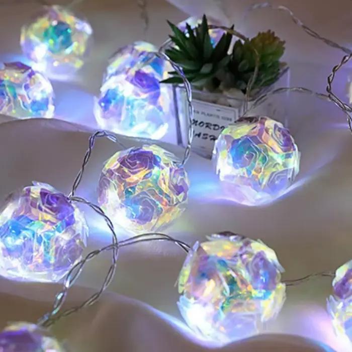 1pc 1.5M10LED créatif Laser brodé boule fleur chaîne lumières romantique Rose fleur Globe lampe pour