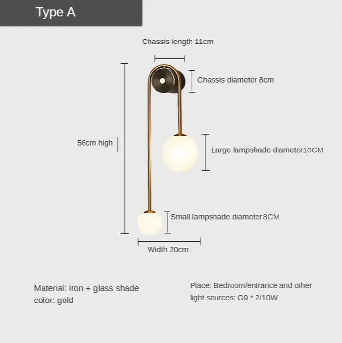 Applique moderne boule de verre abat-jour LED or décor à la maison salon chambre éclairage intérieur