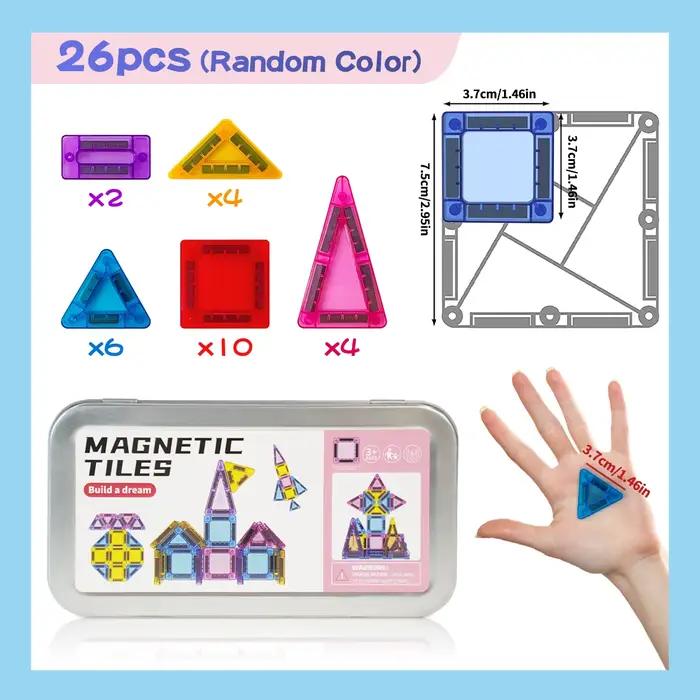 Mini jouets en tuiles magnétiques, avec une boîte en métal pour une portabilité facile, blocs de con