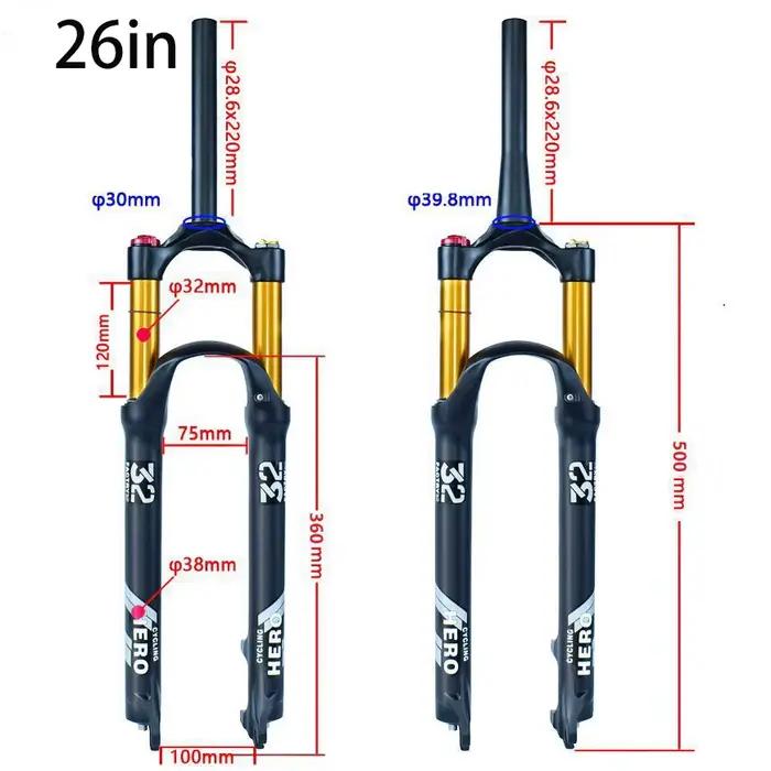 Fourches VTT, fourche pneumatique de suspension de vélo pour Dirt Jump/XC, 26/27, 5/29 pouces, Compatible avec les vélos pour hommes, pièces de vélo