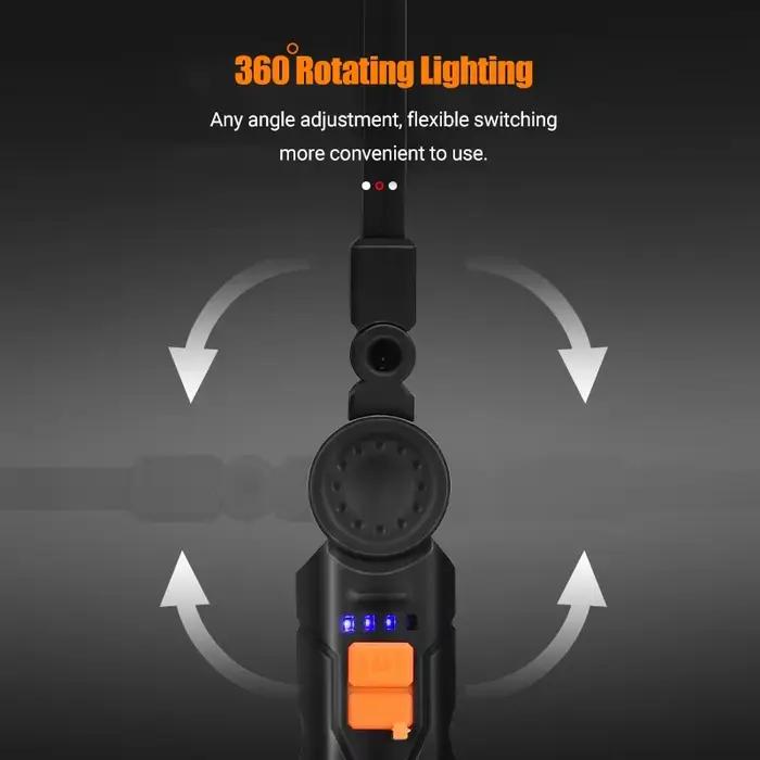 Lampe de Poche LED COB Portable, Rechargeable par USB, Lanterne Magnétique de Travail, avec Batterie spatirée, Torche de Camping