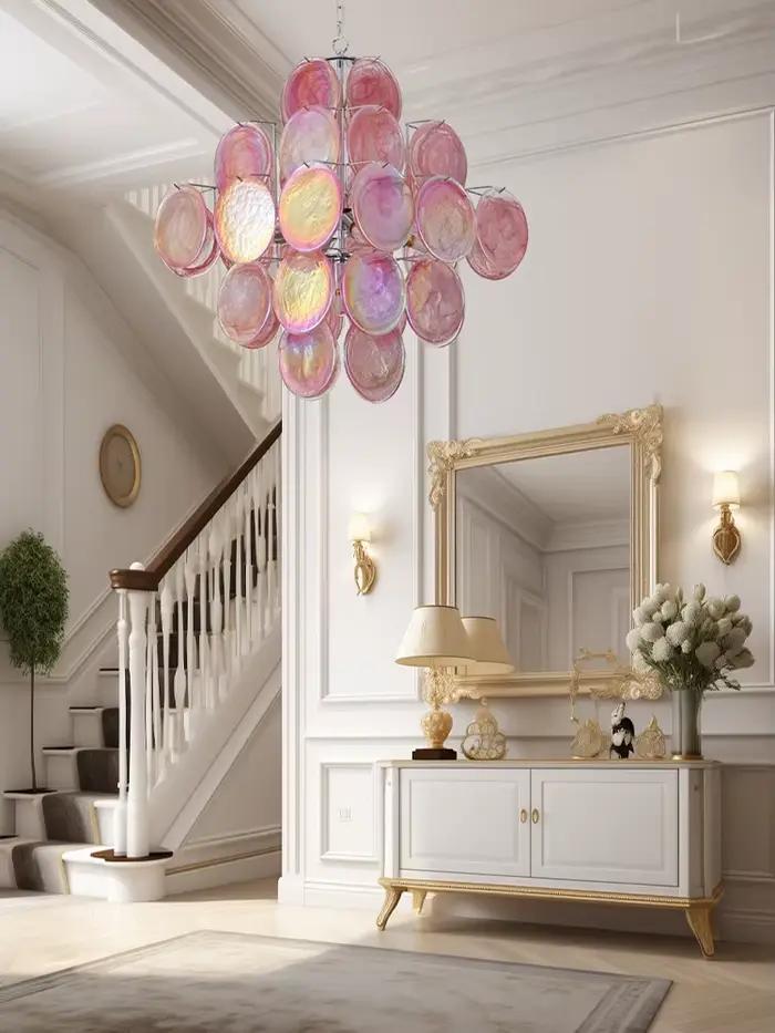 Plafonnier LED Vintage en Verre Rouge Design Art Déco Chandeliers Lustres Installation Semi-Encastrée Occasions Spéciales
