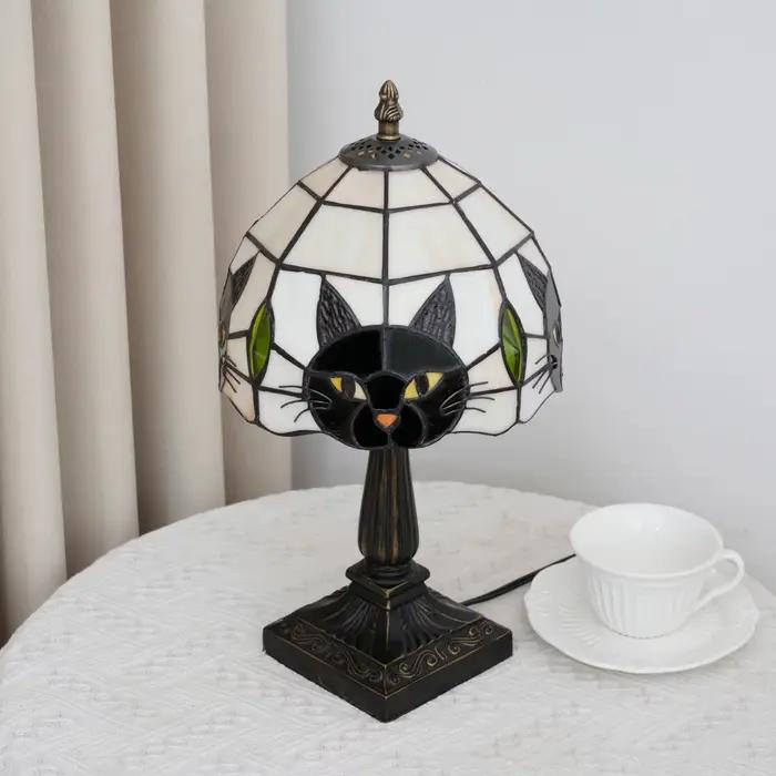 Lampe de table style Tiffany chat noir Halloween