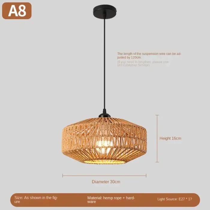 Lampe en osier créative plafonnier en rotin pour maisons de thé chez l'habitant chambre décorative pastorale rétro luminaire suspendu E27