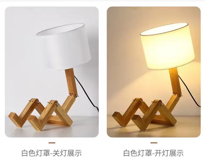 Lampe de Table créative en forme de Robot en bois
