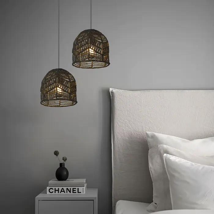 Abat-jour en corde de papier artisanal tissé à la main pour chambres gîtes hôtels restaurants élégance décoration sophistiquée intérieure