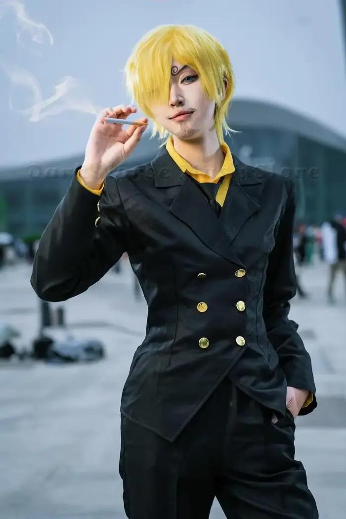 Costume de cosplay Sanji One Piece Anime, chemise bleue et jaune, uniforme complet, tenue de jeu de rôle pour Halloween pour hommes adultes
