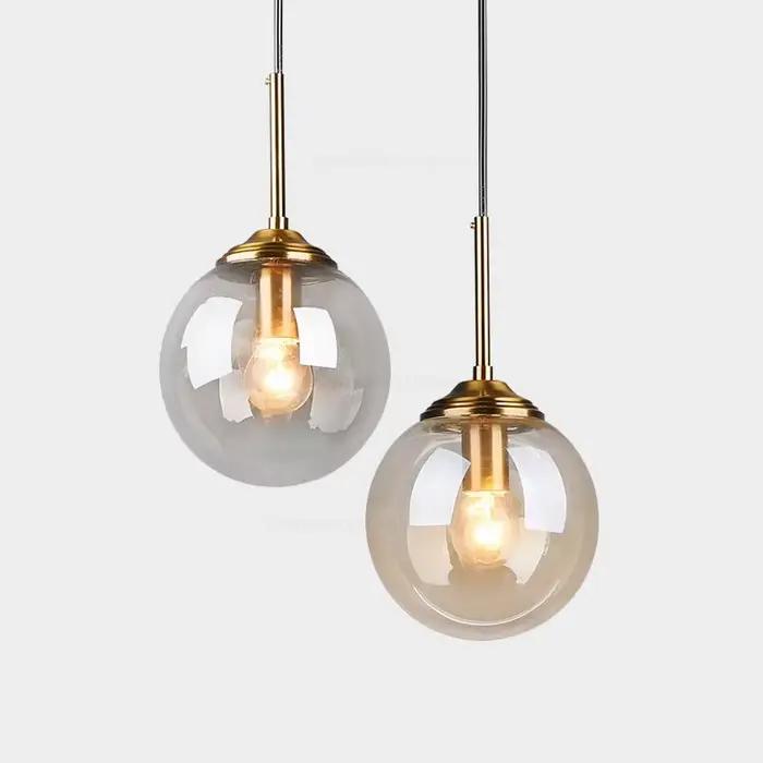 Lampes suspendues nordiques modernes en forme d'île de boule de verre gris