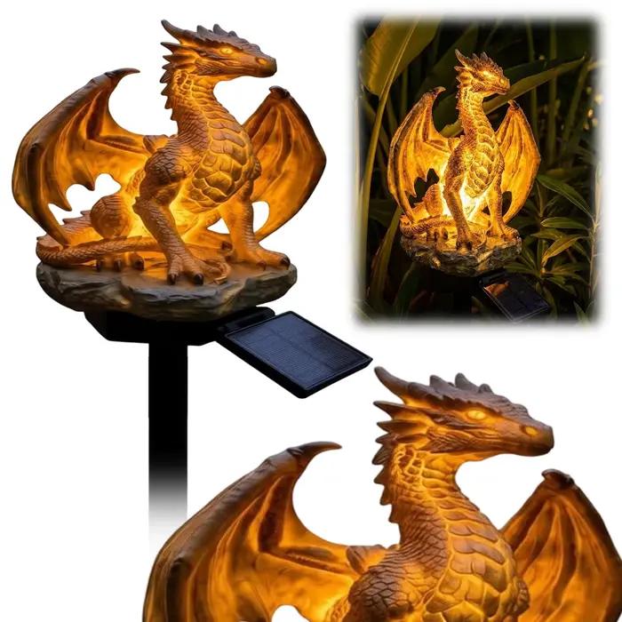 Lampe solaire de jardin Dragon, lumière douce et chaude, figurine de dragon, forme gothique unique pour la décoration de la maison, de la cour, de la pelouse, du porche, du balcon