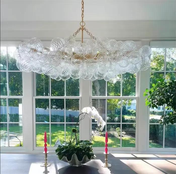 Lampe suspendue en verre nervuré du milieu du siècle