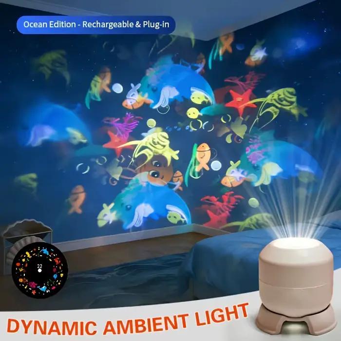 Lampe de nuit LED rotative à 360 degrés pour décoration intérieure ambiance sous-marine cadeau pour vacances et soirées familiales