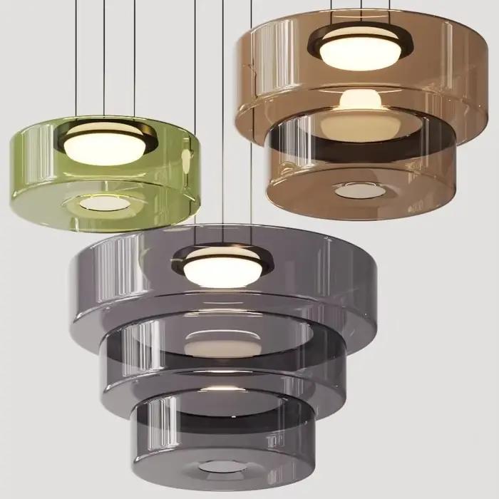 Lampe à suspension en verre gris fumé ambre décoratif moderne-plafonnier LED à la mode pour salon salle à manger