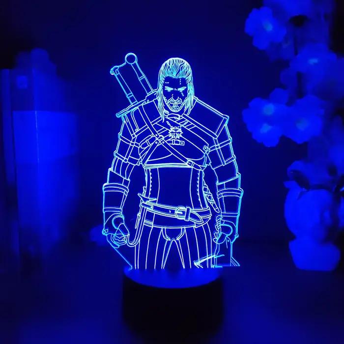 Veilleuse en forme de figurine d'action The Witcher avec 7 couleurs changeantes pour décoration de mancave, chambre d'enfant, bureau ou occasion festive