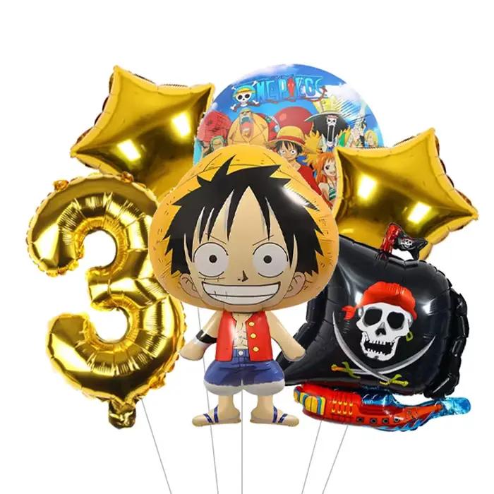Kit de fournitures pour fête d'anniversaire One Piece, ballons de personnages de dessins animés, ballons numérotés, décorations pour enfants