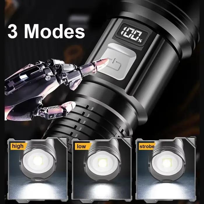 Lampe de Poche Super Lumineuse, Rechargeable par USB, Longue Portée, Torche DulTorch, Lanterne Étanche pour le Camping et la Pêche en Plein Air, 1600000 LM