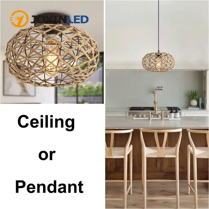 Lampe en cage en corde de chanvre tissée à la main de ferme