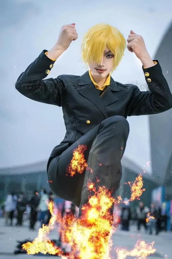 Costume de cosplay Sanji One Piece Anime, chemise bleue et jaune, uniforme complet, tenue de jeu de rôle pour Halloween pour hommes adultes