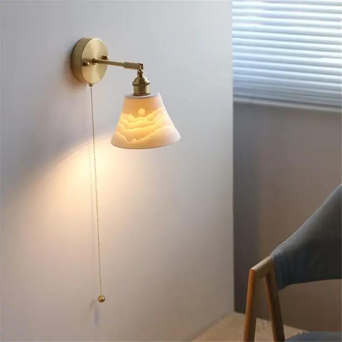 Lampe murale moderne en céramique blanche avec interrupteur à tirer pour éclairer la chambre, le couloir, l'entrée, la cuisine, la salle à manger, la salle de bains et plus encore