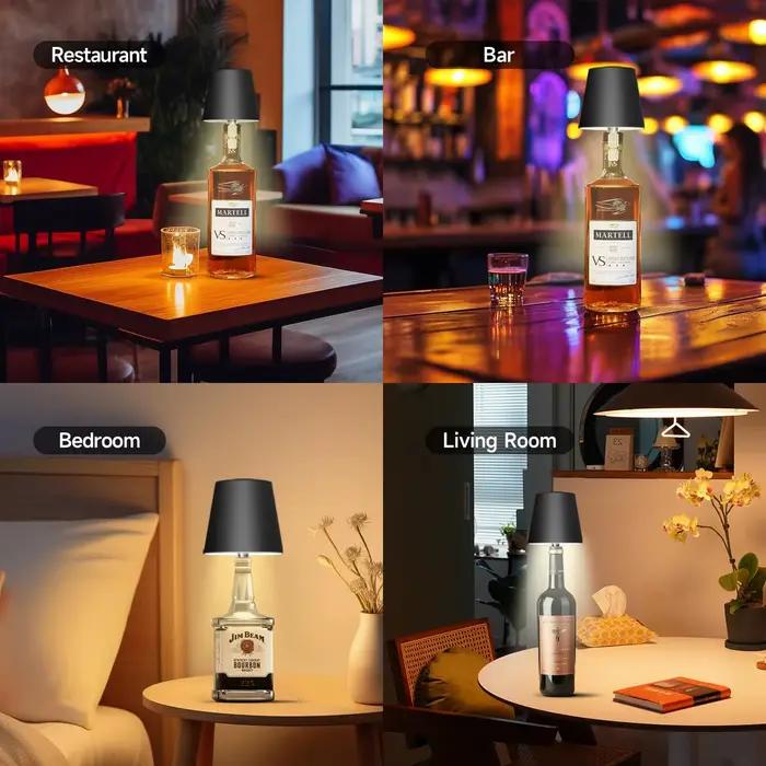 Lampe de table sans fil rechargeable Type-C, lampe de bouteille 3 tons à intensité tactile, veilleuse LED pour bouteille de vin pour bar, café, décoration intérieure