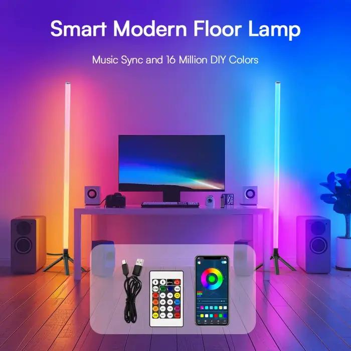 360 ° Lampadaire à intensité variable 103cm RGB USB lumières pour jeu salon chambre lumière d'angle avec application