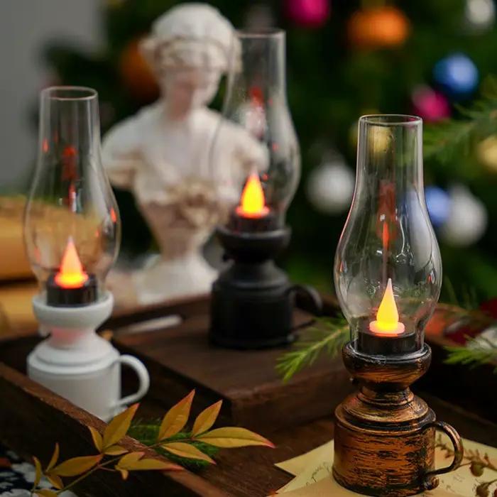 Lampe à huile LED rétro - Lanterne décorative vintage à piles pour la maison