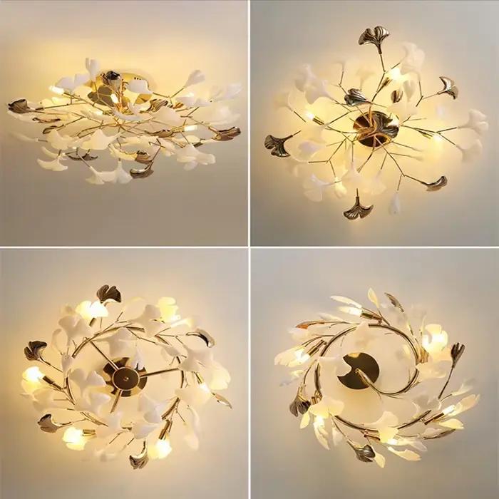 Salon de luxe plafonnier Post-moderne design feuille Restaurant chambre plafonniers hôtel Art LED décor luminaire