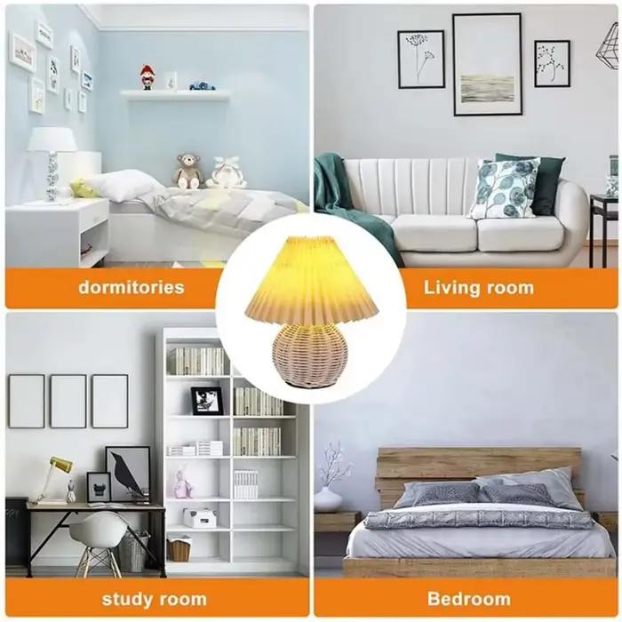 Lampe de table rétro en rotin avec abat-jour en tissu plissé pour chambre à coucher salon et décoration intérieure moderne élégante à offrir pour occasions spéciales