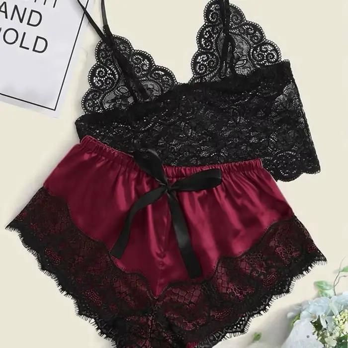 Ensembles de pyjama Pyjamas sexy pour femmes 2 pièces Top Shorts Ensemble Vêtements de nuit Pyjamas en dentelle Sous-vêtements Lingerie