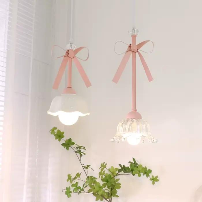 Lampe LED Suspendue en Céramique Rose avec Nministériels d Papillon