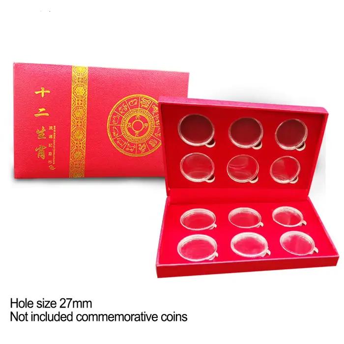 Boîte de rangement pour pièces de monnaie commémoratives en configuration carrée avec construction en PS et oxydation pour la protection
