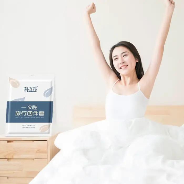 Drap de lit jetable 3/4 pièces, ensemble de literie anti-salissure, housse de couette, taie d'oreiller, draps isolants épais Non tissés, voyage