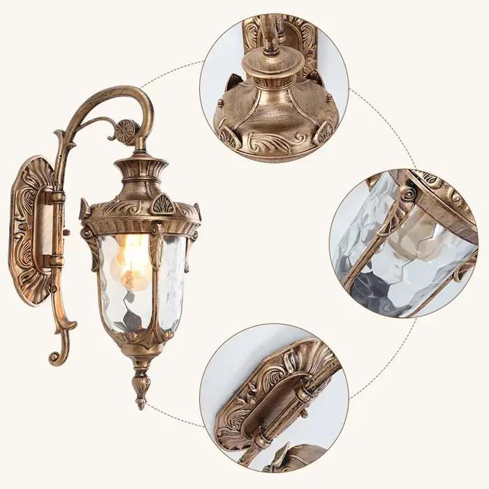 Europe applique murale extérieure rétro jardin cour porche lampe résidentielle balcon extérieur étanche éclairage E27 luminaires en verre